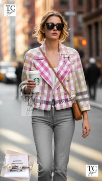 CHANEL 16S Pink Green White Belt Double Tweed Jacket 36 シャネル ピンク グリーン ホワイト ベルト ツイード ジャケット 即発