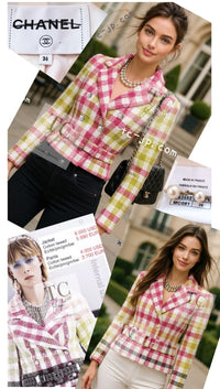 CHANEL 16S Pink Green White Belt Double Tweed Jacket 36 シャネル ピンク グリーン ホワイト ベルト ツイード ジャケット 即発