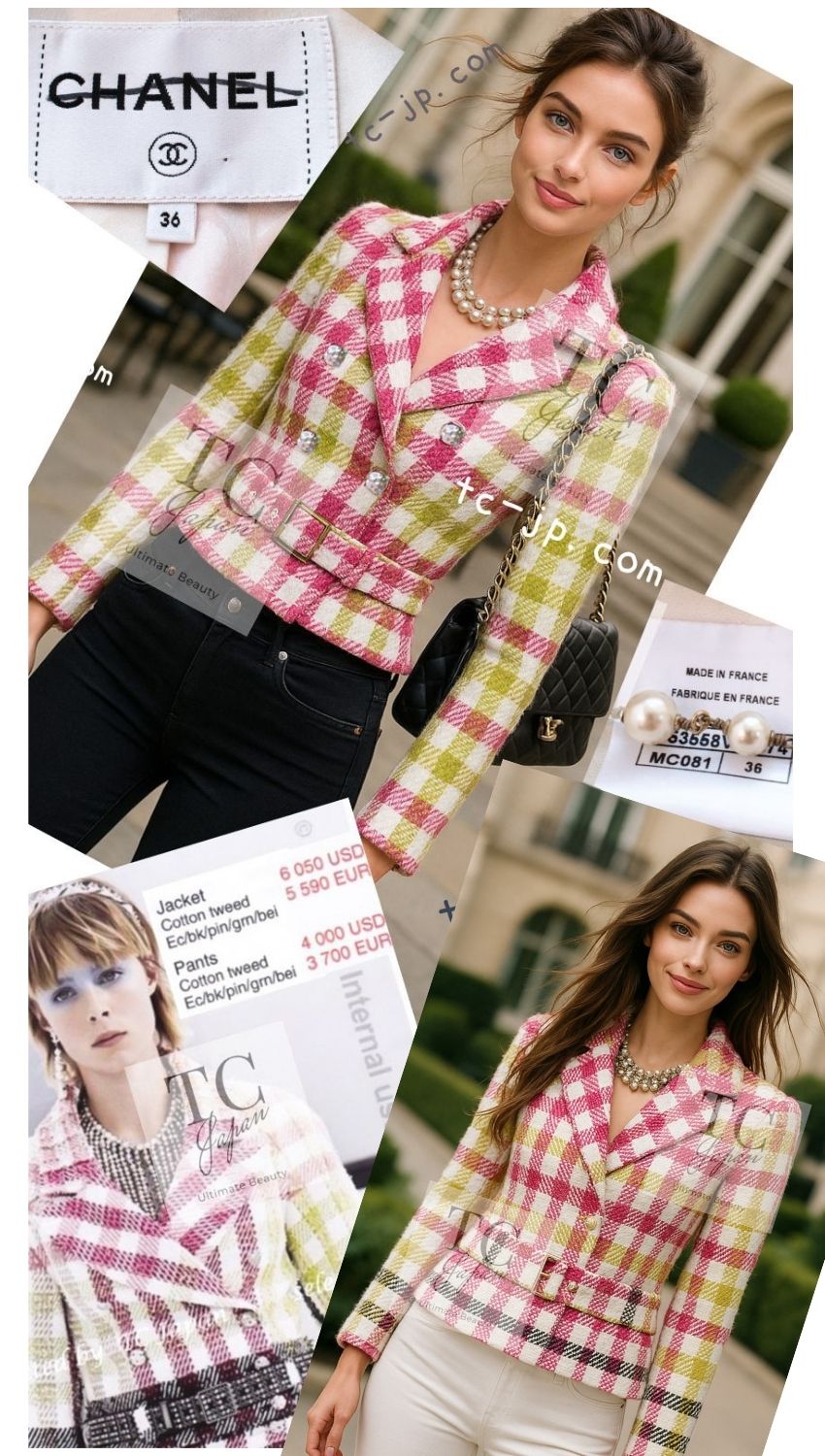 CHANEL 16S Pink Green White Belt Double Tweed Jacket 36 シャネル ピンク グリーン ホワイト ベルト ツイード ジャケット 即発