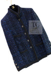 CHANEL 10PF Navy Black Cotton Silk Tweed Jacket Stand Collar 36 38 40 シャネル ネイビー ブラック コットン シルク ツイード ジャケット スタンド カラー 即発