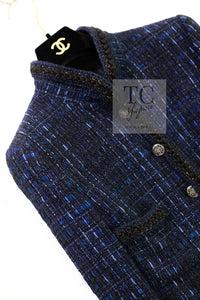 CHANEL 10PF Navy Black Cotton Silk Tweed Jacket Stand Collar 36 38 40 シャネル ネイビー ブラック コットン シルク ツイード ジャケット スタンド カラー 即発