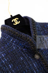 CHANEL 10PF Navy Black Cotton Silk Tweed Jacket Stand Collar 36 38 40 シャネル ネイビー ブラック コットン シルク ツイード ジャケット スタンド カラー 即発