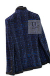 CHANEL 10PF Navy Black Cotton Silk Tweed Jacket Stand Collar 36 38 40 シャネル ネイビー ブラック コットン シルク ツイード ジャケット スタンド カラー 即発