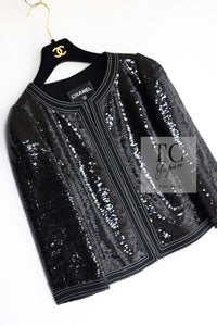 CHANEL 13C Black Sequins Cropped Party Zipper Jacket Keira Knightley 34 36 38 シャネル ブラック スパンコール クロップド丈 パーディー ジッパー ジャケット キーラ・ナイトレイ 着用 即発