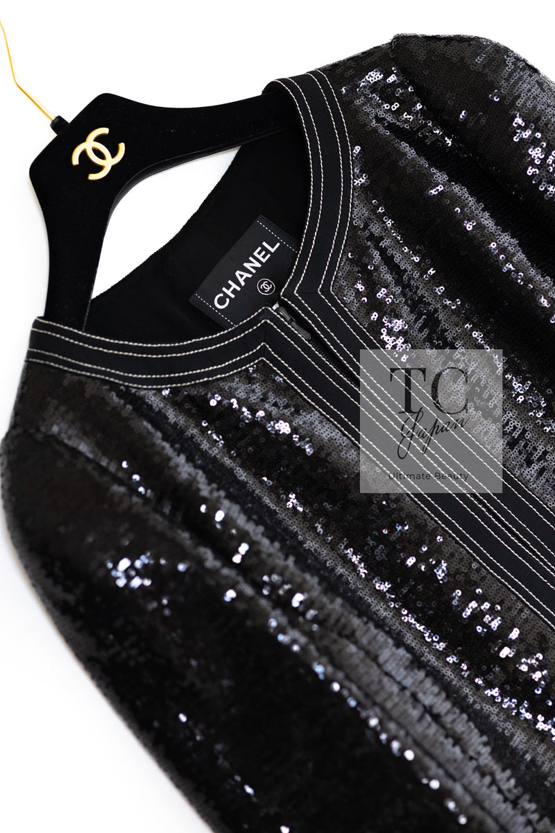 CHANEL 13C Black Sequins Cropped Party Zipper Jacket Keira Knightley 34 36 38 シャネル ブラック スパンコール クロップド丈 パーディー ジッパー ジャケット キーラ・ナイトレイ 着用 即発