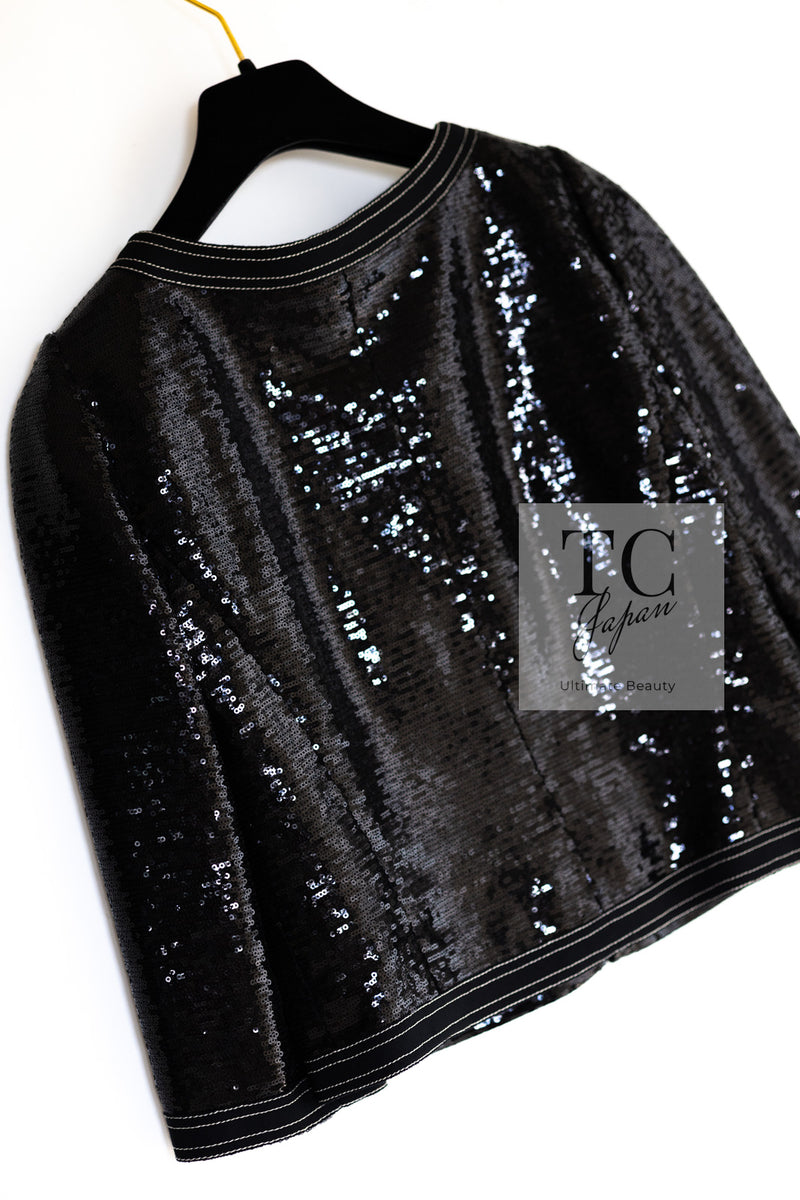 CHANEL 13C Black Sequins Cropped Party Zipper Jacket Keira Knightley 34 36 シャネル ブラック スパンコール クロップド丈 パーディー ジッパー ジャケット キーラ・ナイトレイ 着用 即発