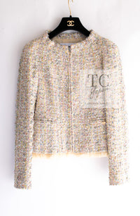 CHANEL 11S Multicolor Yellow Lesage Trim Sequined Jacket 34 シャネル マルチカラー イエロー ルサージュ フェザートリミング ジャケット 即発