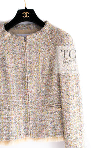 CHANEL 11S Multicolor Yellow Lesage Trim Sequined Jacket 34 シャネル マルチカラー イエロー ルサージュ フェザートリミング ジャケット 即発