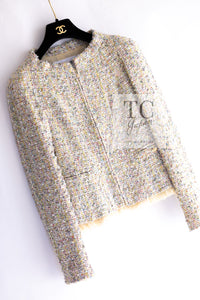 CHANEL 11S Multicolor Yellow Lesage Trim Sequined Jacket 34 シャネル マルチカラー イエロー ルサージュ フェザートリミング ジャケット 即発