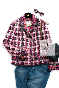 CHANEL 04A Purple Multicolor Mix Tweed Jacket 36 38 46 シャネル パープル マルチカラー ミックス ポップ ツイード ジャケット 即発