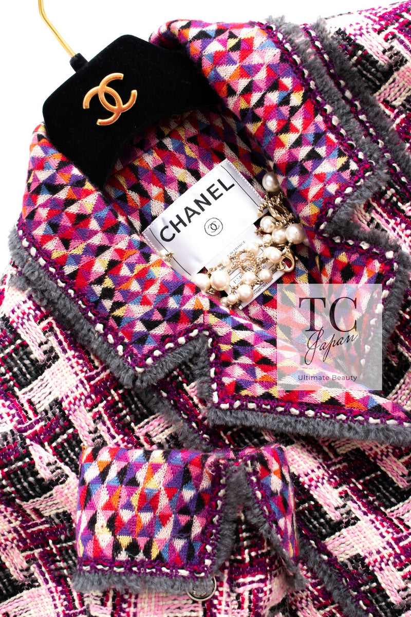 CHANEL 04A Purple Multicolor Mix Tweed Jacket 36 38 46 シャネル パープル マルチカラー ミックス ポップ ツイード ジャケット 即発