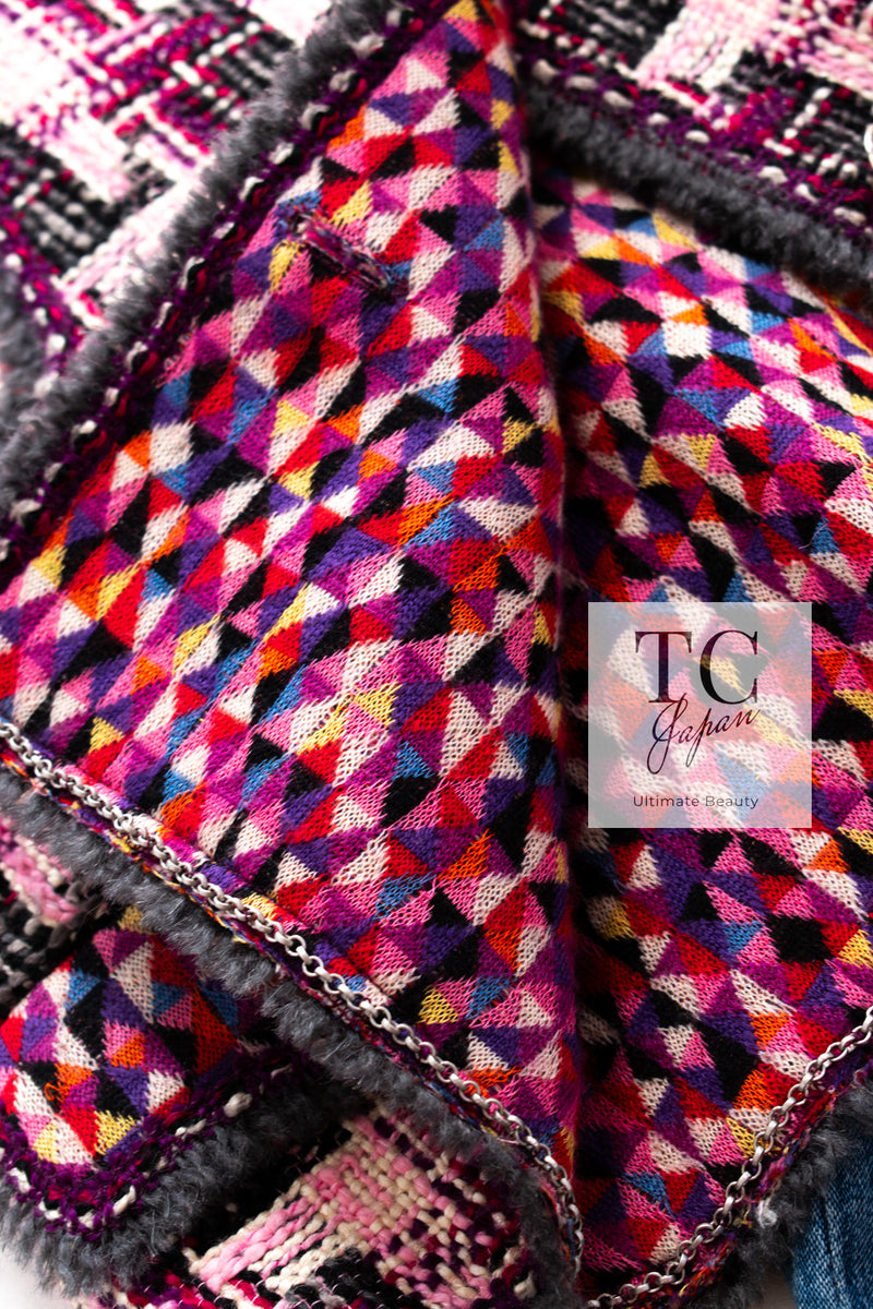 CHANEL 04A Purple Multicolor Mix Tweed Jacket 36 38 46 シャネル パープル マルチカラー ミックス ポップ ツイード ジャケット 即発