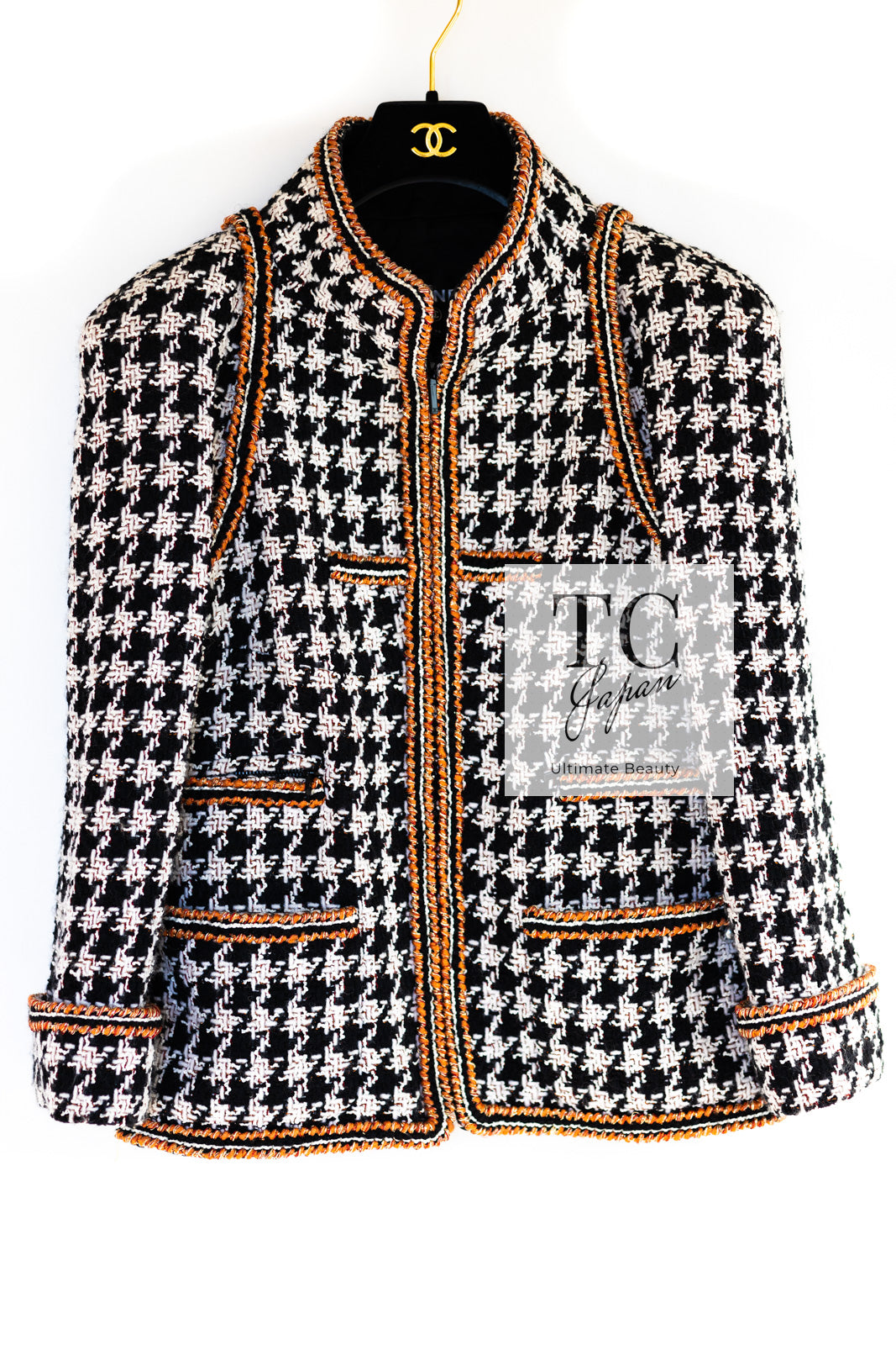 シャネル ジャケット CHANEL ブラック アイボリー 千鳥格子 ジッパー