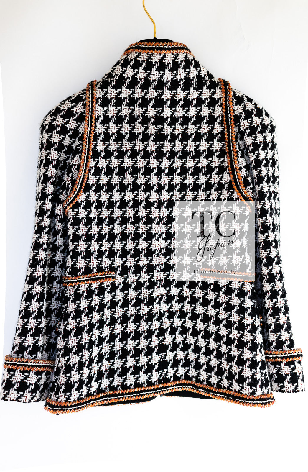 シャネル ジャケット CHANEL ブラック アイボリー 千鳥格子 ジッパー