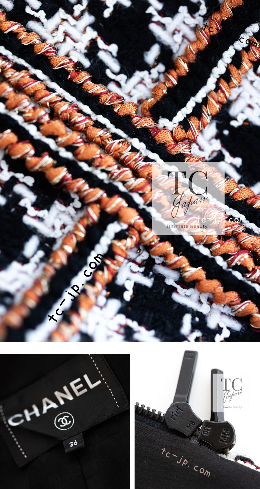 シャネル ジャケット CHANEL ブラック アイボリー 千鳥格子