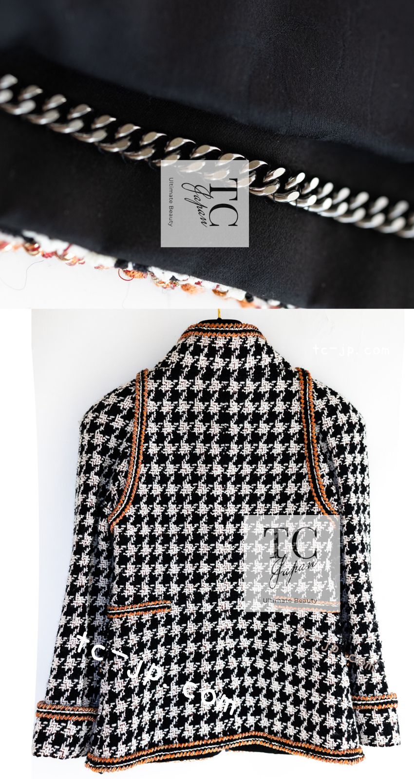 シャネル ジャケット CHANEL ブラック アイボリー 千鳥格子 ジッパー