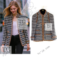 CHANEL 17A Black Ivory Houndstooth Zipper Jacket 36 38 シャネル ブラック アイボリー 千鳥格子 ジッパー ジャケット 即発