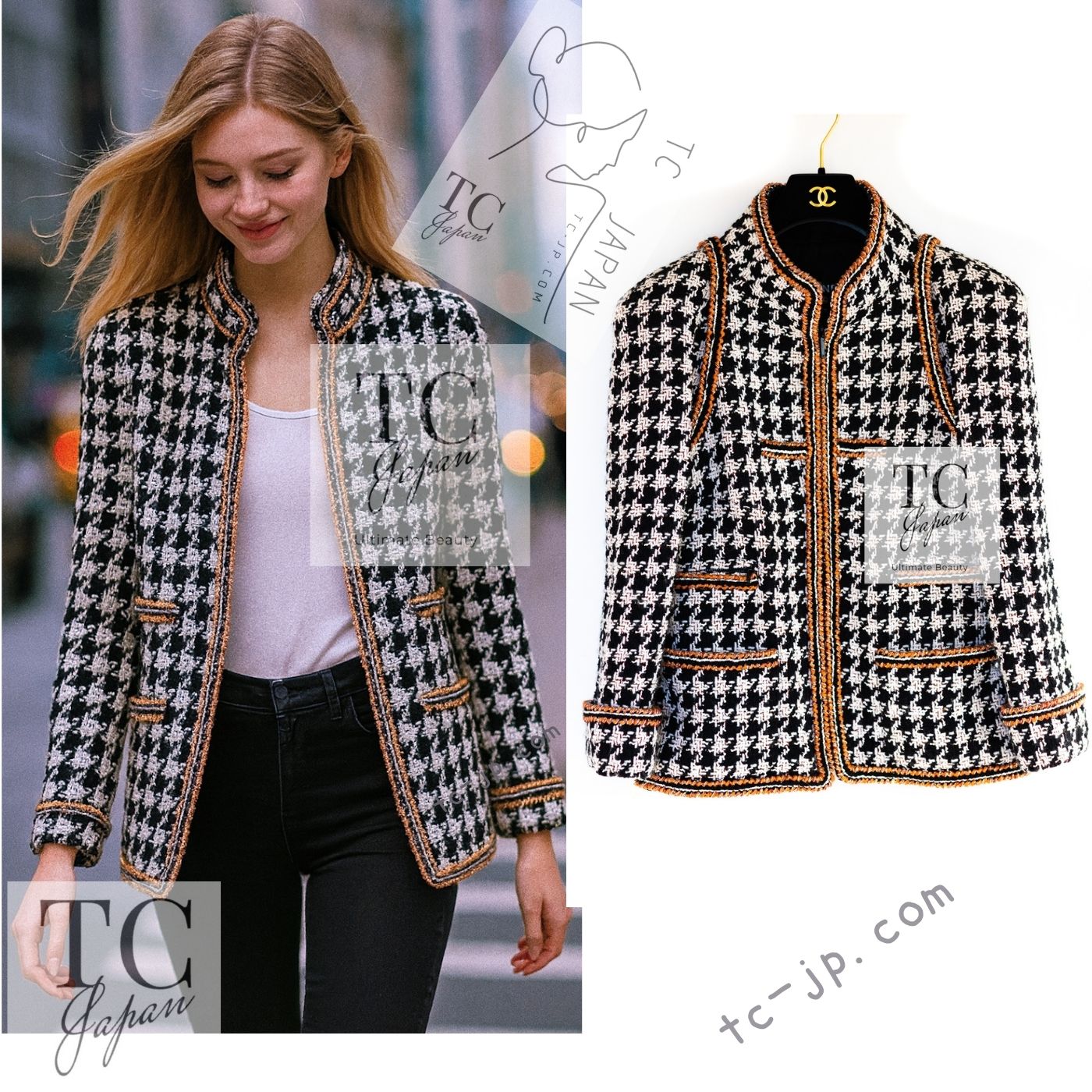 CHANEL 17A Black Ivory Houndstooth Zipper Jacket 36 38 シャネル ブラック アイボリー 千鳥格子 ジッパー ジャケット 即発