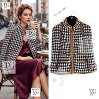 CHANEL 17A Black Ivory Houndstooth Zipper Jacket 36 38 シャネル ブラック アイボリー 千鳥格子 ジッパー ジャケット 即発 - TC JAPAN