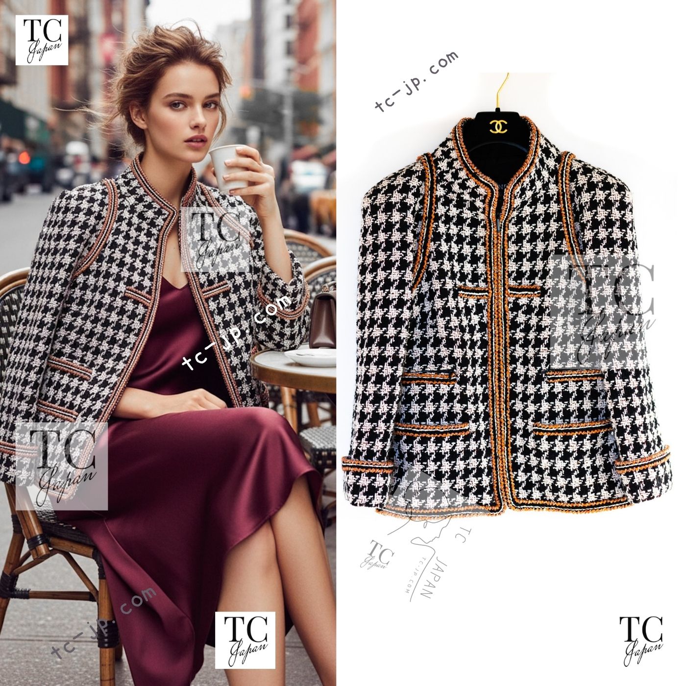 CHANEL 17A Black Ivory Houndstooth Zipper Jacket 36 38 シャネル ブラック アイボリー 千鳥格子 ジッパー ジャケット 即発 - TC JAPAN