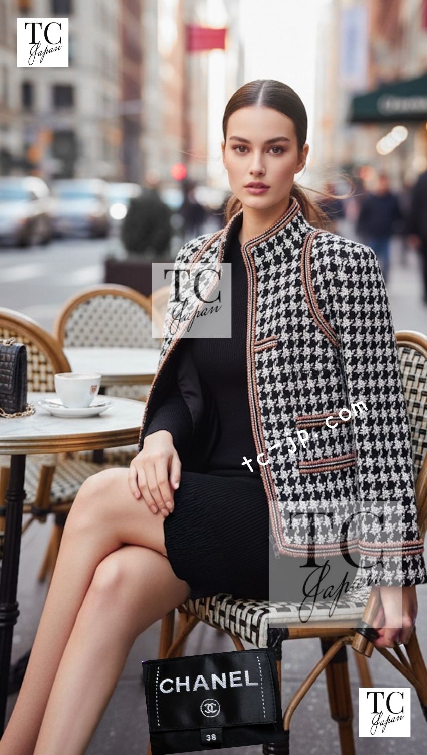 シャネル シャネル ジャケット CHANEL 17A ブラック アイボリー ジッパー 千鳥格