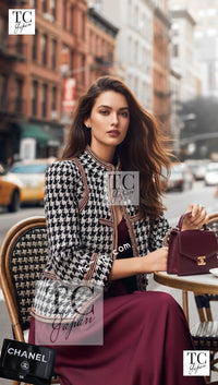 CHANEL 17A Black Ivory Houndstooth Zipper Jacket 36 38 シャネル ブラック アイボリー 千鳥格子 ジッパー ジャケット 即発 - TC JAPAN