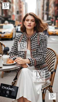 CHANEL 17A Black Ivory Houndstooth Zipper Jacket 36 38 シャネル ブラック アイボリー 千鳥格子 ジッパー ジャケット 即発 - TC JAPAN