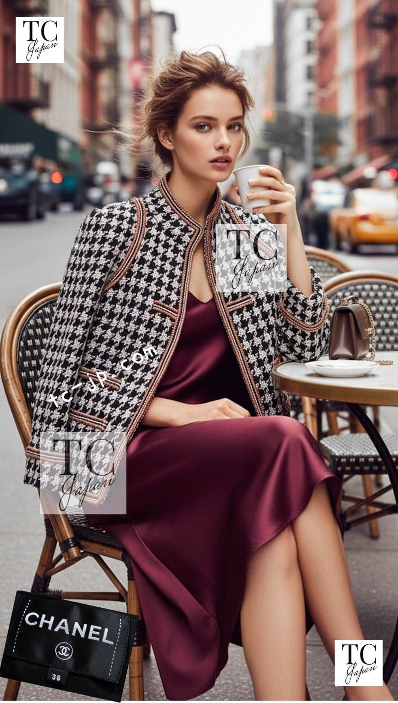 CHANEL 17A Black Ivory Houndstooth Zipper Jacket 36 38 シャネル ブラック アイボリー 千鳥格子 ジッパー ジャケット 即発 - TC JAPAN
