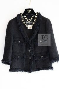 CHANEL 07S Black Fringe Cotton CC Buttons Tweed Jacket 38 シャネル ブラック フリンジ コットン ツイード ジャケット ココボタン 即発