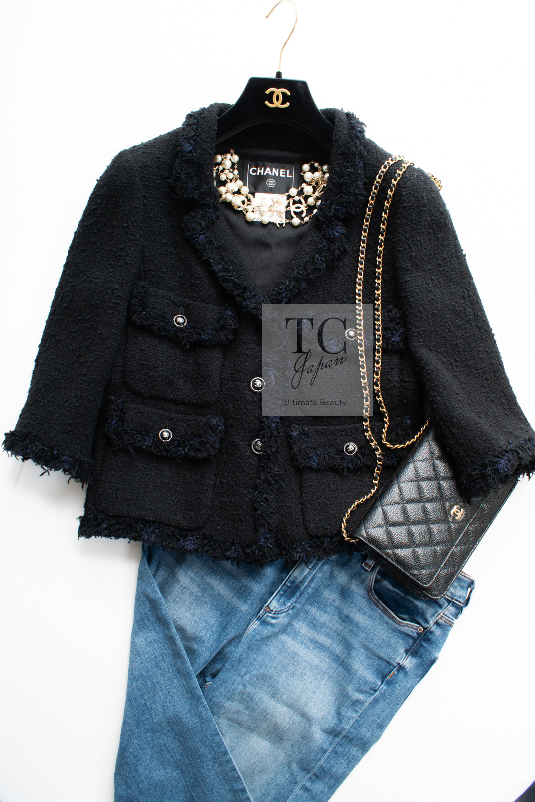 CHANEL 07S Black Fringe Cotton CC Buttons Tweed Jacket 38 シャネル ブラック フリンジ  コットン ツイード ジャケット ココボタン 即発