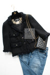 CHANEL 07S Black Fringe Cotton CC Buttons Tweed Jacket 38 シャネル ブラック フリンジ コットン ツイード ジャケット ココボタン 即発