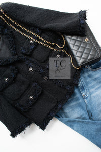 CHANEL 07S Black Fringe Cotton CC Buttons Tweed Jacket 38 シャネル ブラック フリンジ コットン ツイード ジャケット ココボタン 即発