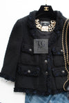 CHANEL 07S Black Fringe Cotton CC Buttons Tweed Jacket 38 シャネル ブラック フリンジ コットン ツイード ジャケット ココボタン 即発