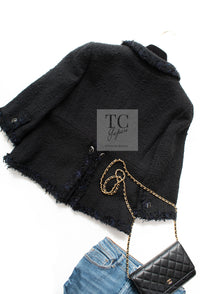 CHANEL 07S Black Fringe Cotton CC Buttons Tweed Jacket 38 シャネル ブラック フリンジ コットン ツイード ジャケット ココボタン 即発