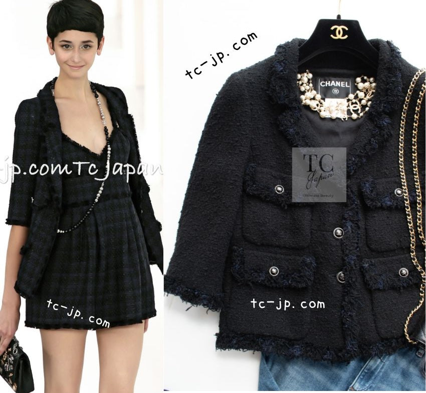 シャネル ジャケット CHANEL ブラック フリンジ コットン ツイード ココボタン 07S Black Fringe Cotton CC  Buttons Tweed Jacket – TC JAPAN