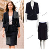 CHANEL 07S Dark Navy Black Fringe Linen Tweed Jacket Skirt Suit 40 シャネル ダークネイビー ブラック フリンジ リネン 麻混 ツイード ジャケット スカート スーツ