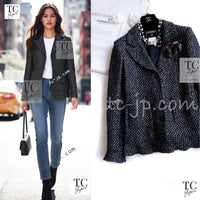 CHANEL 02A Black Metallic Wool Mohair Tweed Jacket 40 シャネル ブラック メタリック ウール モヘア ツイード ジャケット 即発