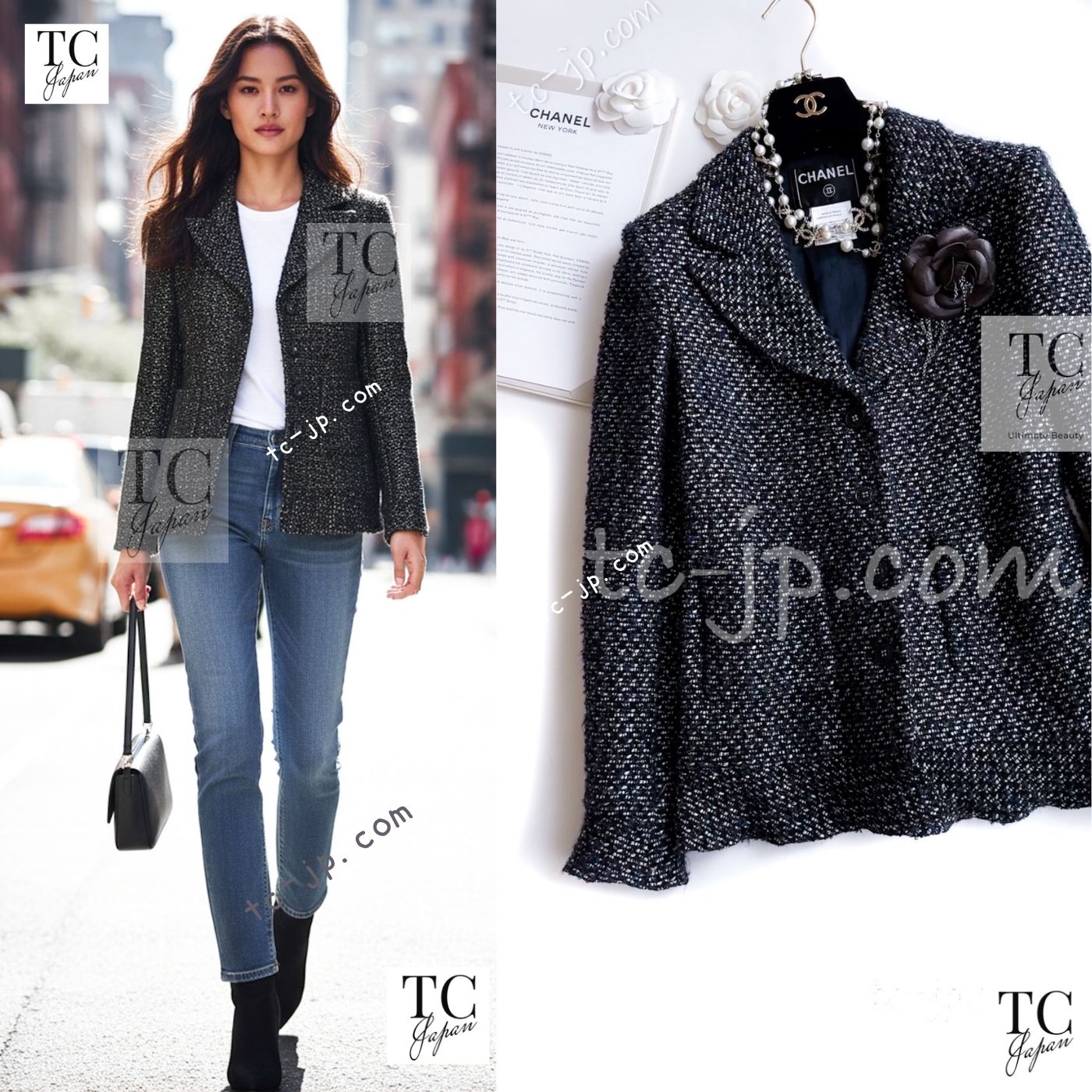 CHANEL 02A Black Metallic Wool Mohair Tweed Jacket 40 シャネル ブラック メタリック ウール モヘア ツイード ジャケット 即発