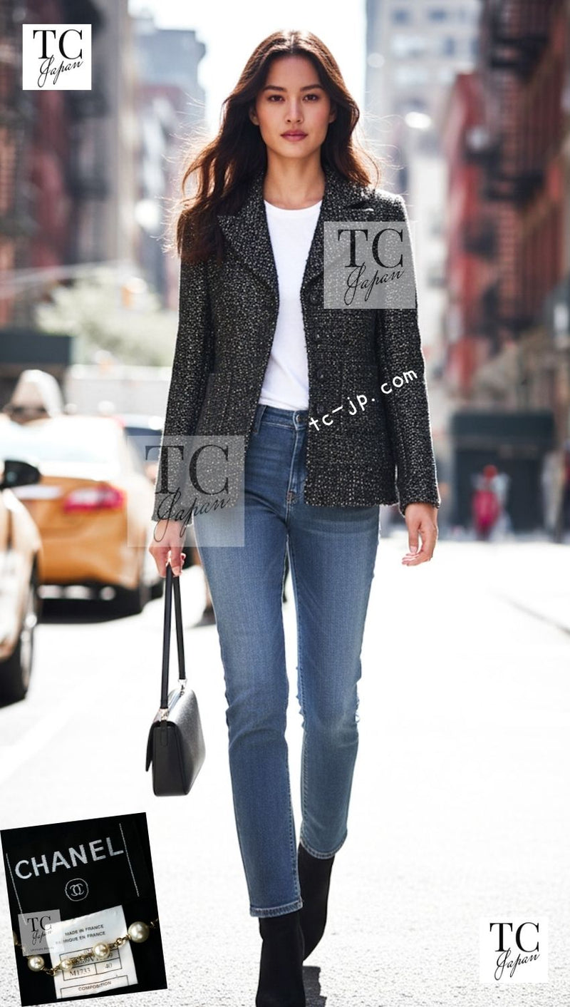 CHANEL 02A Black Metallic Wool Mohair Tweed Jacket 40 シャネル ブラック メタリック ウール モヘア ツイード ジャケット 即発