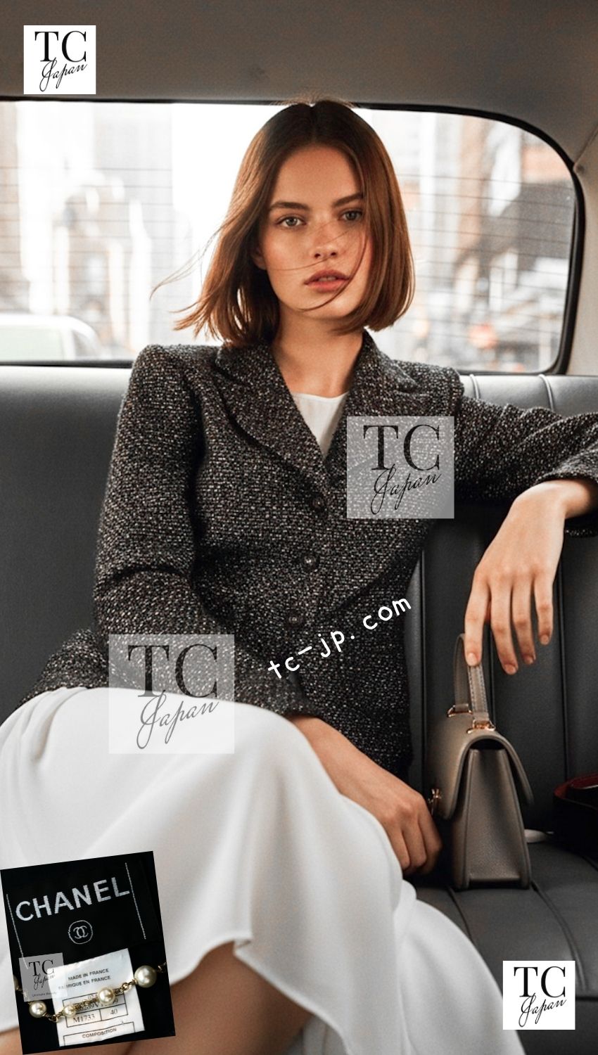 CHANEL 02A Black Metallic Wool Mohair Tweed Jacket 40 シャネル ブラック メタリック ウール モヘア ツイード ジャケット 即発