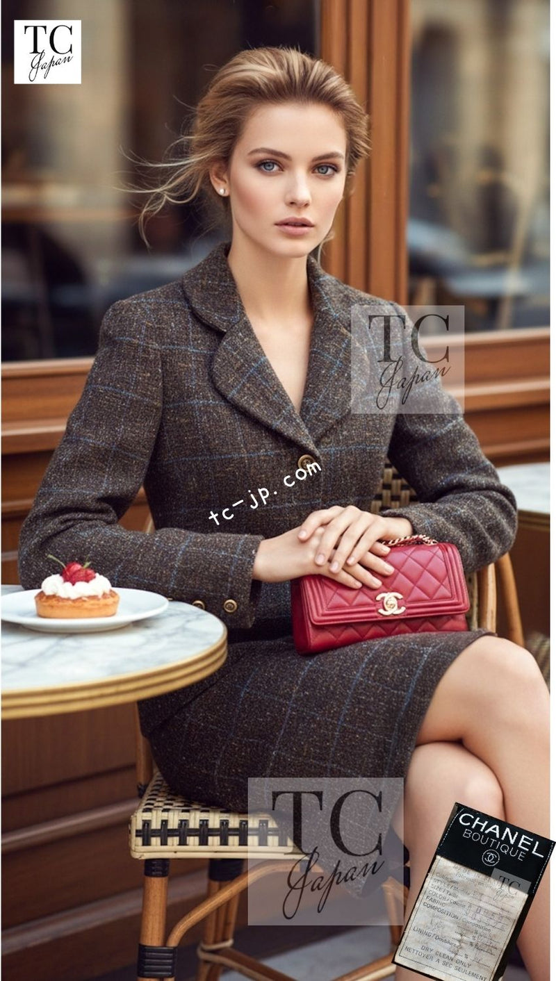CHANEL 94A Vintage Brown Wool CC Logo Button Tweed Blazer Jacket Skirt Suit 38 シャネル ヴィンテージ ブラウン ウール CCロゴボタン ツイード ブレザー ジャケット スカート スーツ 即発