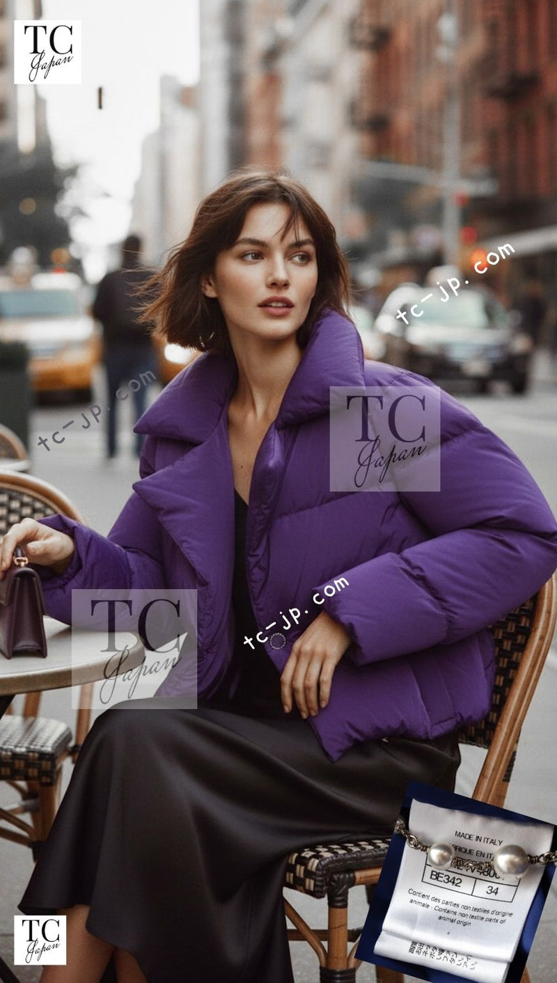 CHANEL 19A Violet Purple Down Jacket Coat 36 38 シャネル バイオレットパープル ダウン ジャケット コート 即発