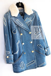 CHANEL 19PF Blue Denim Double Jacket Coat 36 38 シャネル ブルー デニム ボア襟 ジャケット コート 即発