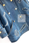 CHANEL 19PF Blue Denim Double Jacket Coat 36 38 シャネル ブルー デニム ボア襟 ジャケット コート 即発