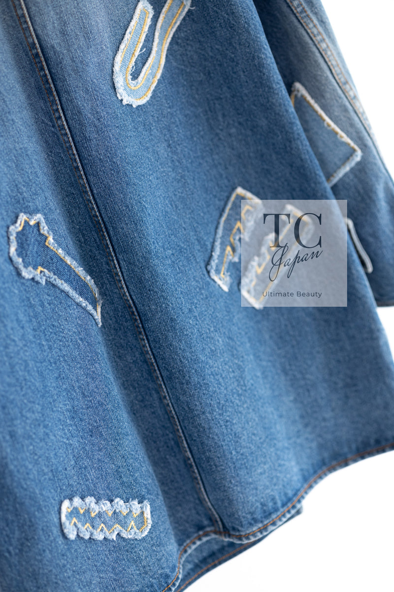 CHANEL 19PF Blue Denim Double Jacket Coat 36 38 シャネル ブルー デニム ボア襟 ジャケット コート 即発