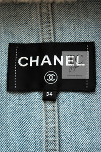 CHANEL 19PF Blue Denim Double Jacket Coat 36 38 シャネル ブルー デニム ボア襟 ジャケット コート 即発