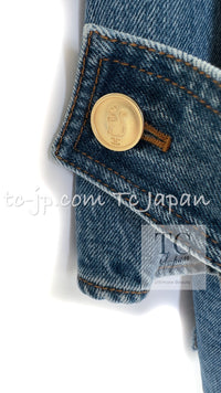 CHANEL 19PF Blue Denim Double Jacket Coat 36 38 シャネル ブルー デニム ボア襟 ジャケット コート 即発