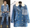 CHANEL 19PF Blue Denim Double Jacket Coat 36 38 シャネル ブルー デニム ボア襟 ジャケット コート 即発