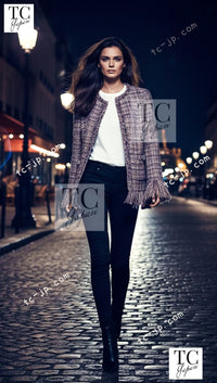 CHANEL 10A Beige Fringe Trimmed Goat Skin Tweed Jacket Skirt Suit 38 シャネル ベージュ フリンジ トリム ゴート スキン ツイード ジャケット スカート スーツ 即発 - TC JAPAN