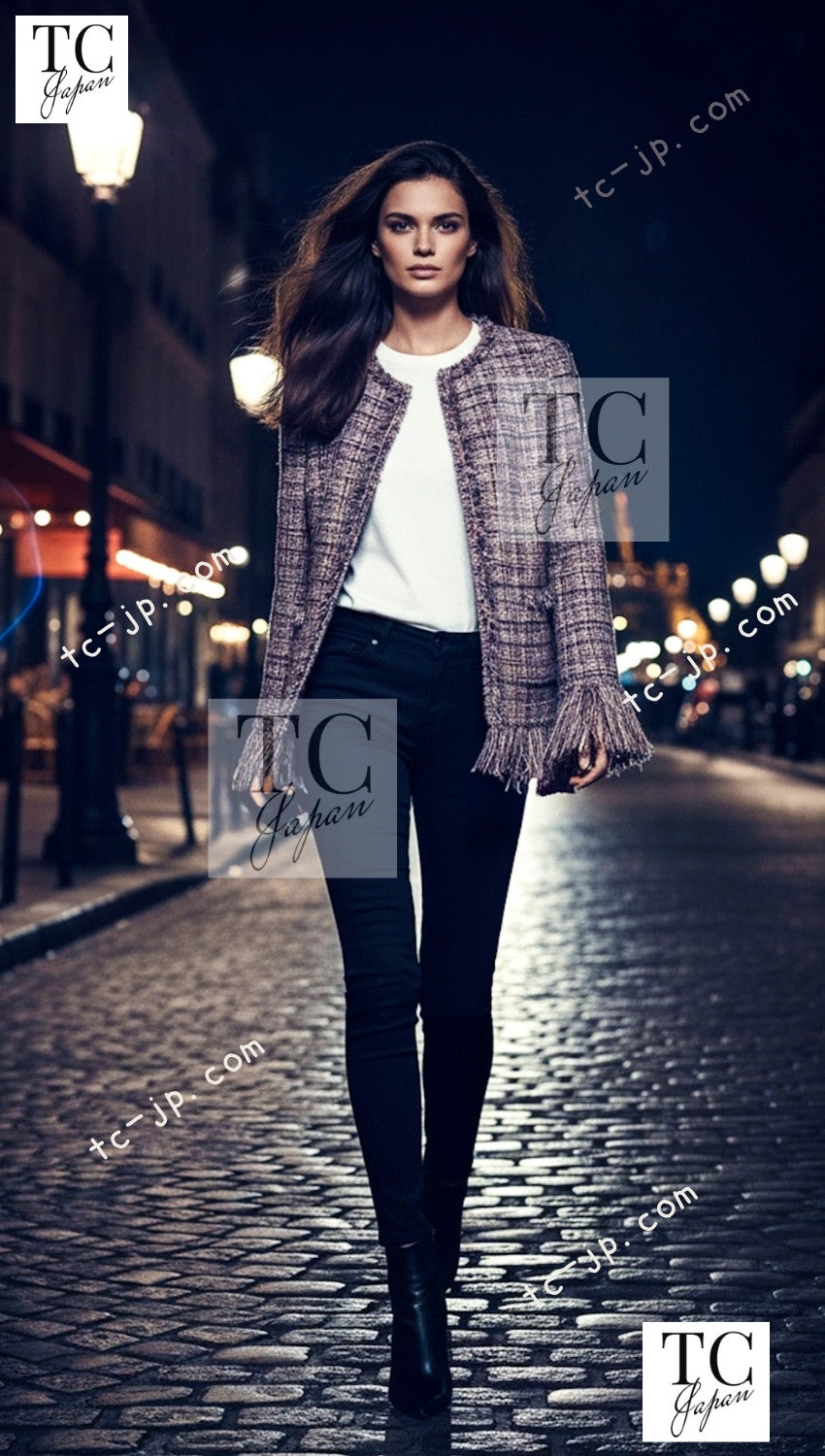 CHANEL 10A Beige Fringe Trimmed Goat Skin Tweed Jacket Skirt Suit 38 シャネル ベージュ フリンジ トリム ゴート スキン ツイード ジャケット スカート スーツ 即発 - TC JAPAN